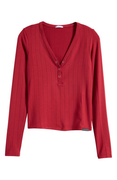 Savage X Fenty Sleek Stitch Sleep Henley In Red Cognac