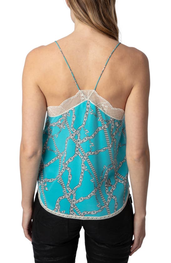 Shop Zadig & Voltaire Christy Chaines Lace Trimmed Silk Camisole In Aqua
