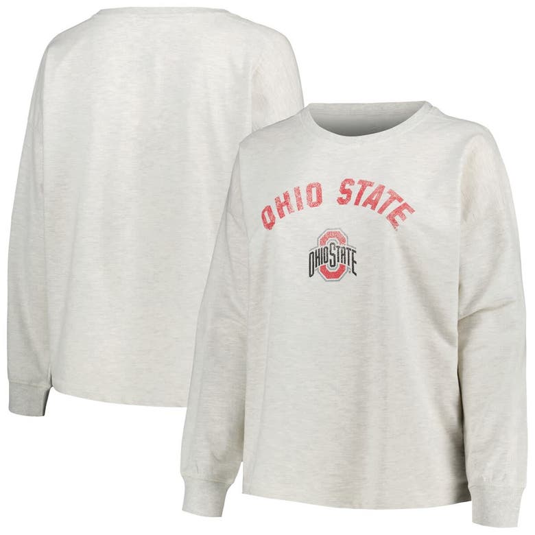 Shop Profile Oatmeal Ohio State Buckeyes Plus Size Distressed Arch Over Logo Neutral Boxy Pullover Sweats