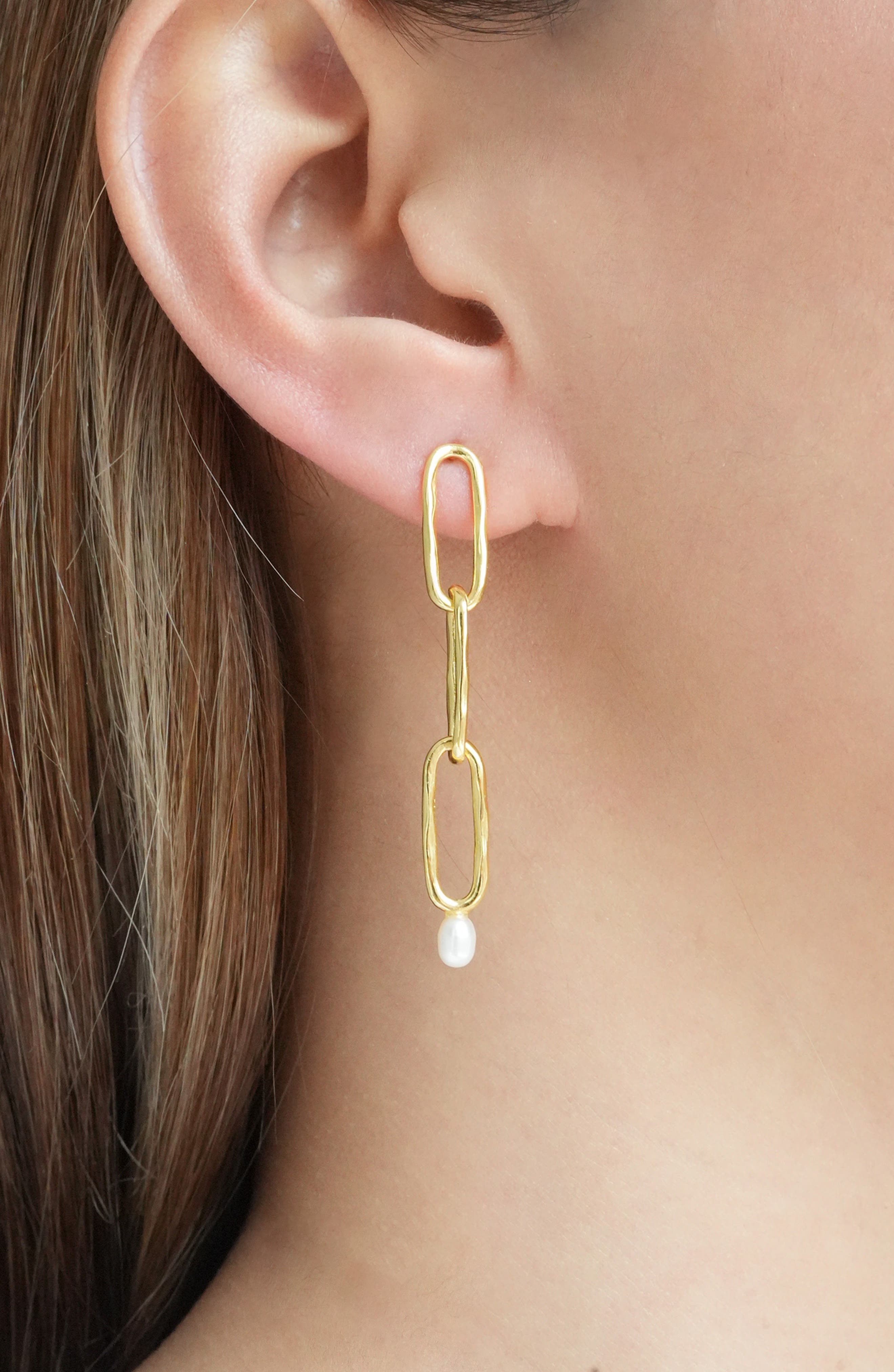 Argento Vivo Sterling Silver Freshwater Pearl Paper Clip Drop Earrings