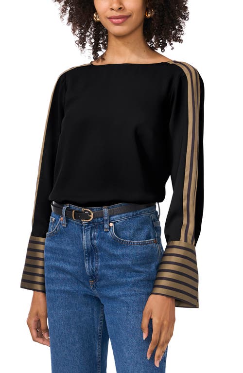 Vince Camuto Stripe Accent Boat Neck Top In Rich Black