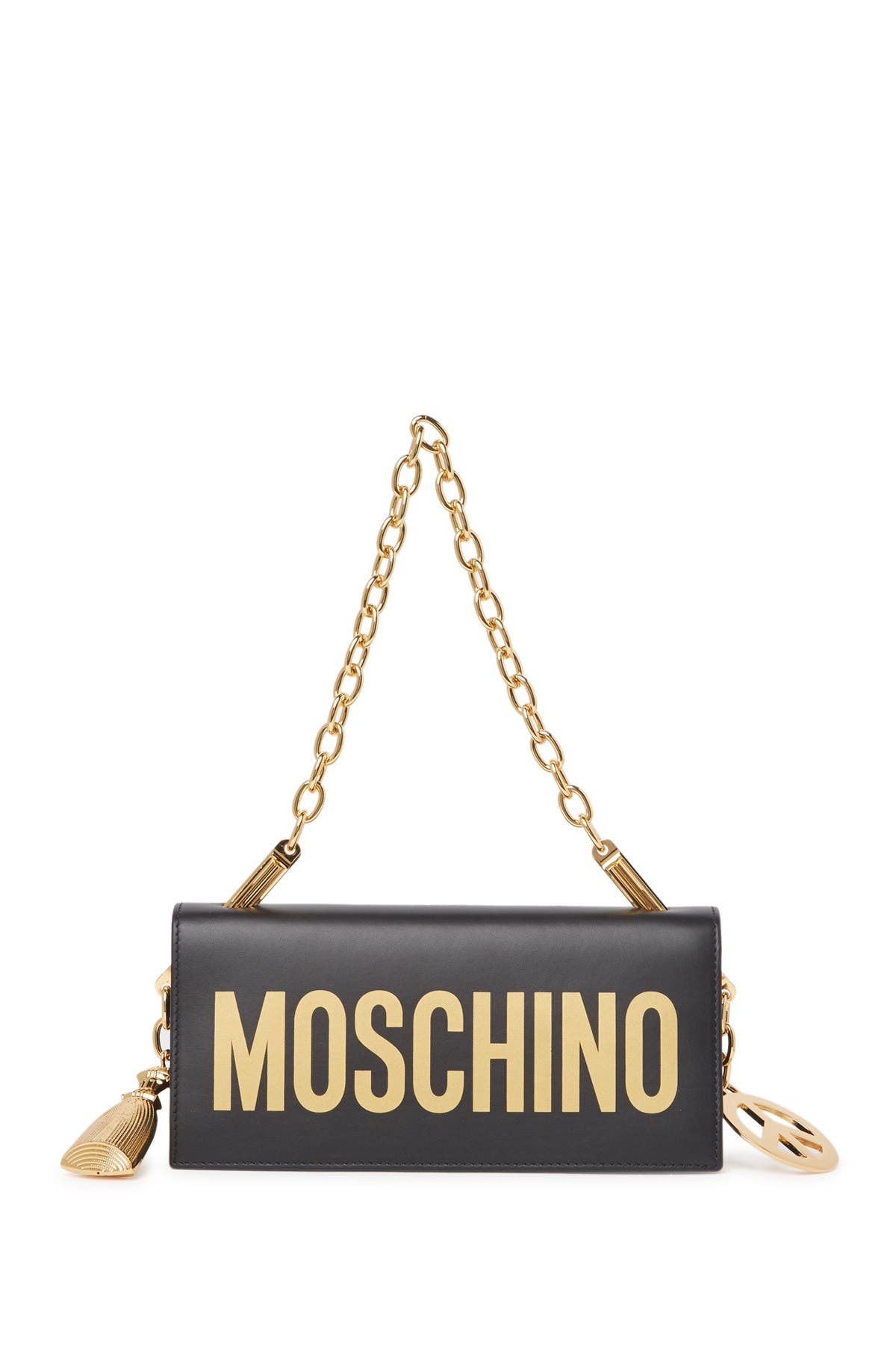 MOSCHINO LOGO PRINT LEATHER SHOULDER BAG,195453959774