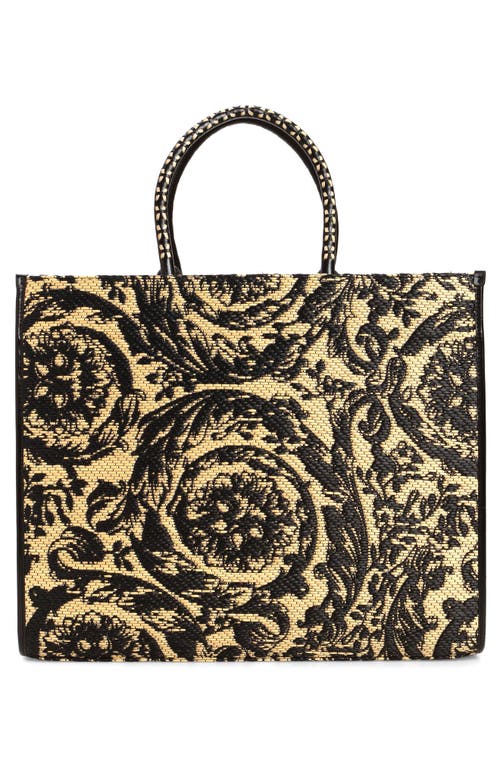 Shop Versace Extra Large Athena Barocco Raffia Tote In Multicolor Black- Gold