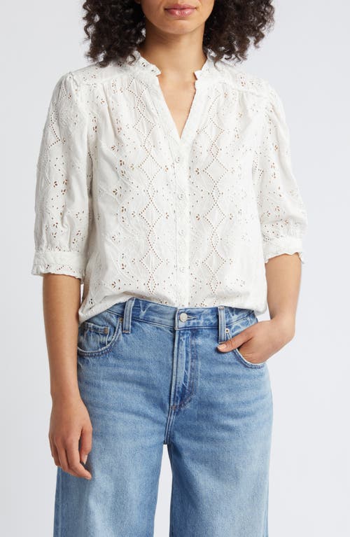 Embroidered Eyelet Button-Up Shirt in Off White