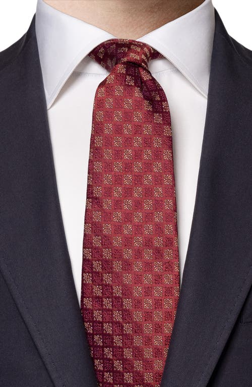 Shop Eton Floral Medallion Silk Tie In Medium Red