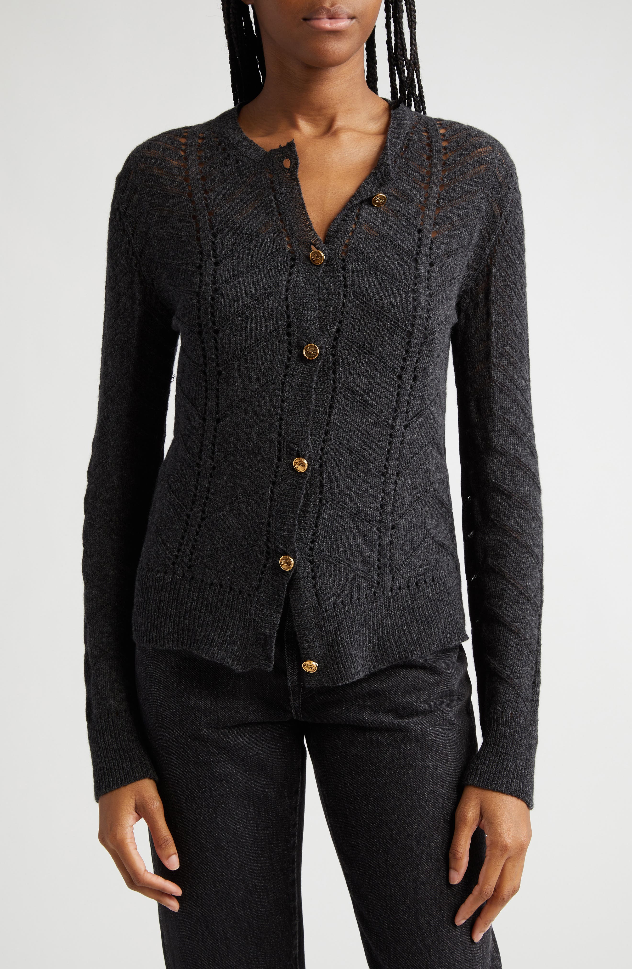 Cutout tulle-trimmed wool cardigan