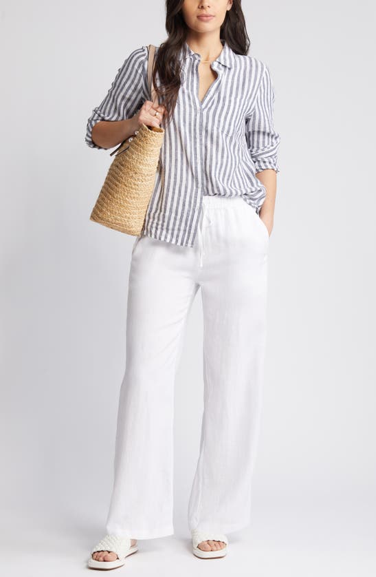 Shop Caslon (r) Linen Blend Button-up Shirt In Navy Blazer Katie Stripe