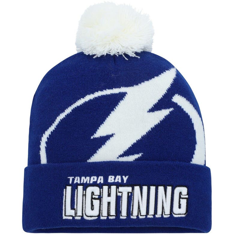 MITCHELL & NESS MITCHELL & NESS BLUE TAMPA BAY LIGHTNING PUNCH OUT CUFFED KNIT HAT WITH POM