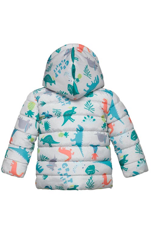 Rokka&rolla Baby Dino Fleece Hooded Puffer Jacket In Grey Dino