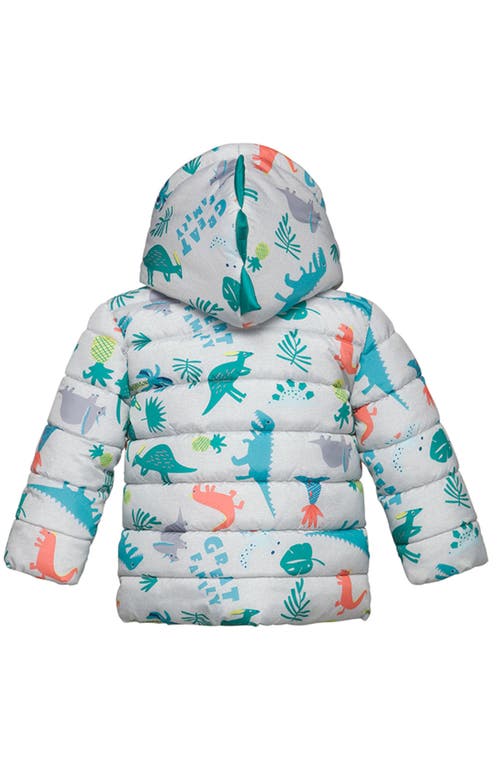 Shop Rokka&rolla Baby Dino Fleece Hooded Puffer Jacket In Grey Dino