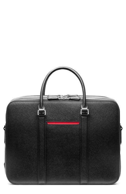Manhattan Double Zip Leather Briefcase in Black