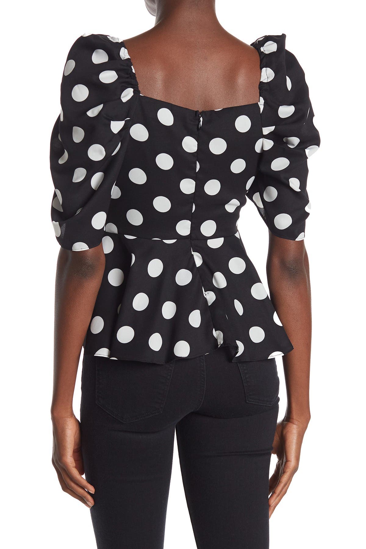 black and white polka dot peplum top