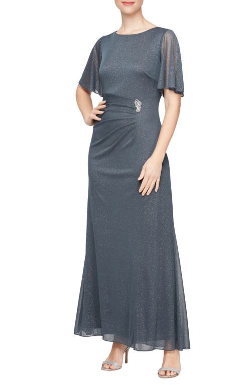 Shop Sl Fashions High Neck Side Crystal Embellished Glitter Sheath A-line Dress In Smoke