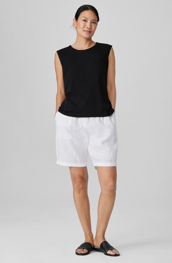 Shop Eileen Fisher Crewneck Organic Cotton Jersey Sleeveless Top In Black