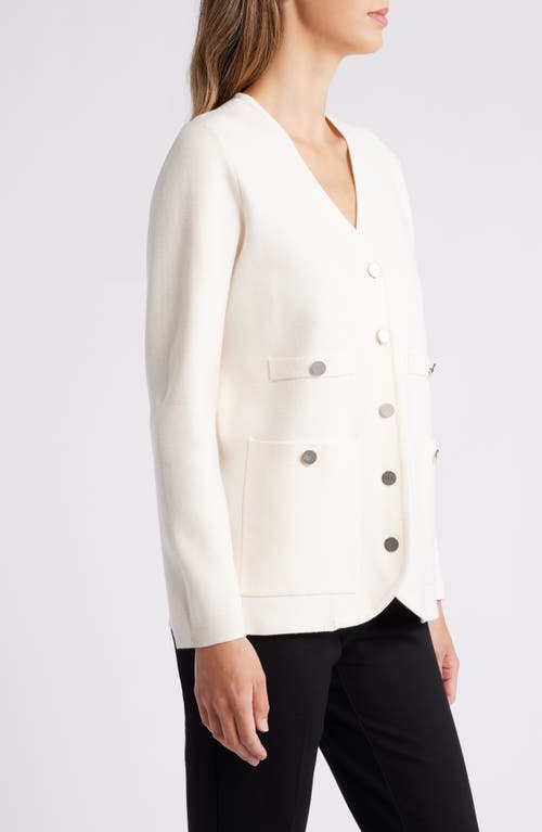 Shop Anne Klein V-neck Patch Pocket Cardigan In Anne White