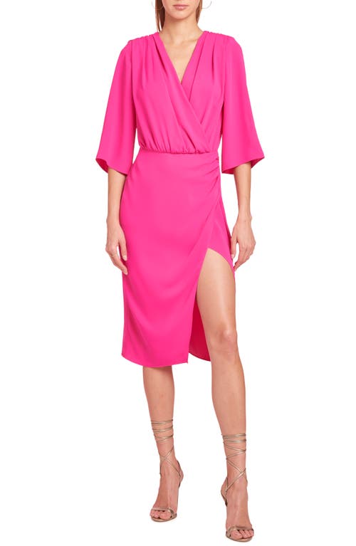 Amanda Uprichard Melinda Faux Wrap Cocktail Midi Dress in Hot Pink