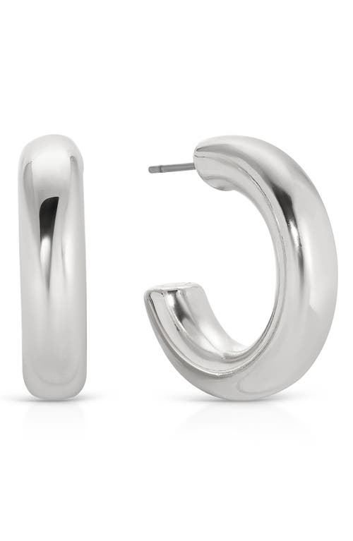 Ettika Small Thick Classic Hoop Earrings In Rhodium
