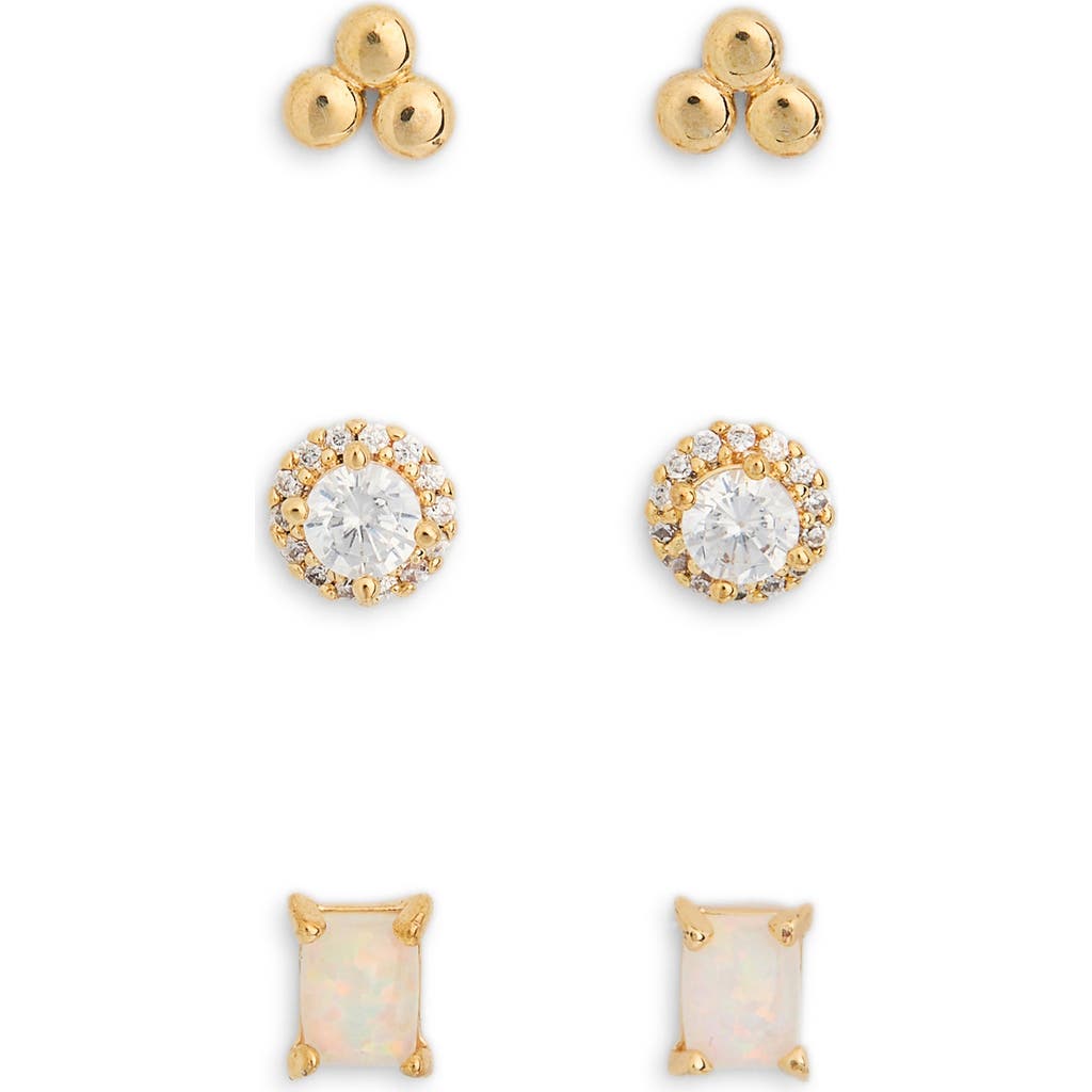 Leith 3-pack Cz & Opal Assorted Flatback Stud Earrings In Clear- White- Gold