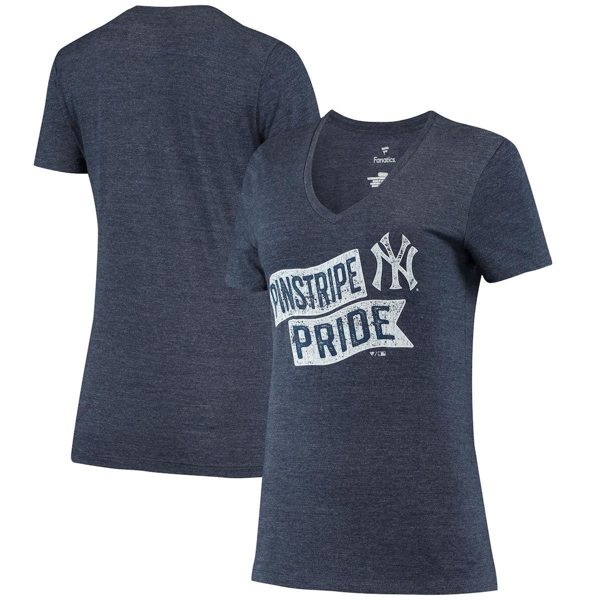FANATICS Women's Fanatics Branded Heathered Navy New York Yankees Hometown Pinstripe Tri-Blend V-Neck T-Shirt in Heather Navy at Nordstrom