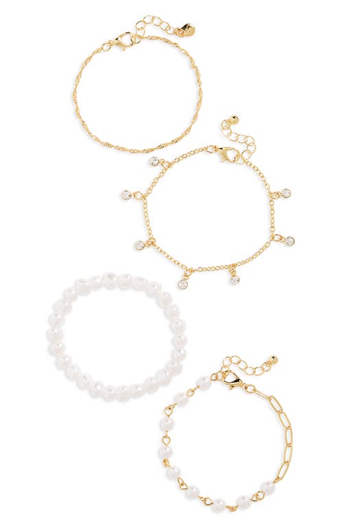 BP. Set of 4 Imitation Pearl & Crystal Assorted Bracelets in 14K Gold Dipped at Nordstrom