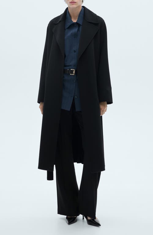 Mango Tie Belt Wool Blend Coat In Black
