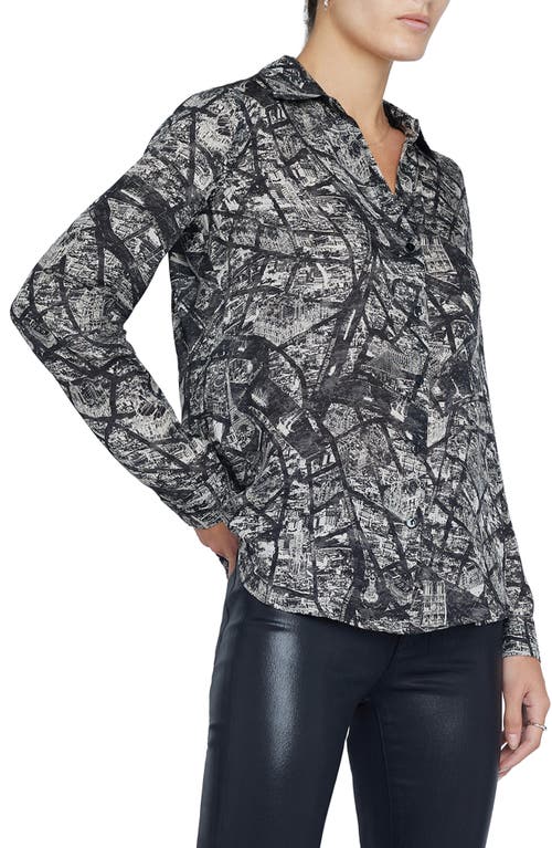 Shop L Agence L'agence Nina Paris Map Print Silk Shirt In Black/ecru Map Of Paris