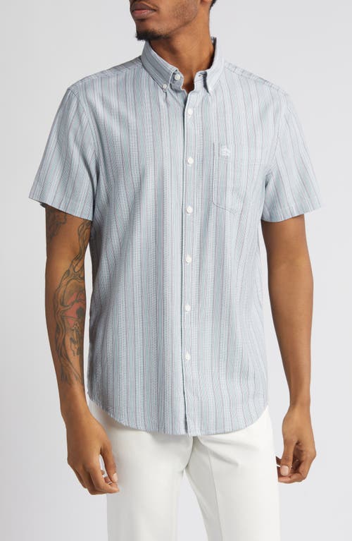 Stripe Short Sleeve Button-Up Shirt in Antique Green