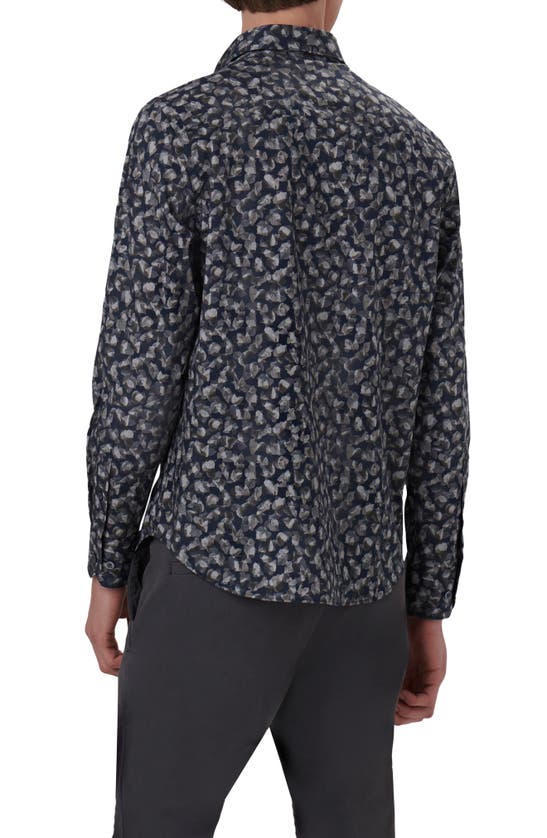 Bugatchi Julian Shaped Fit Leaf Print Stretch Cotton Button-up Shirt In Chestnut