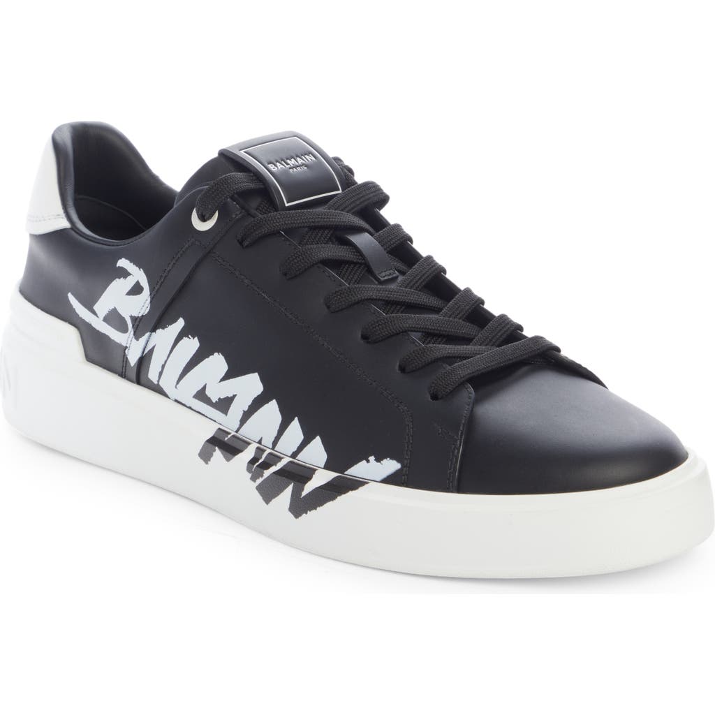 Balmain B Court Logo Print Low Top Sneaker In Eab Black/white