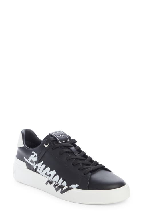 Shop Balmain B Court Logo Print Low Top Sneaker In Eab Black/white