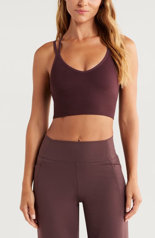 Shop Zella Rhythm Seamless Sports Bra In Burgundy Fudge