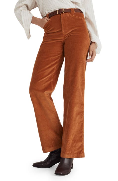 Petite Orange Cotton Pleated Wide Leg Trousers