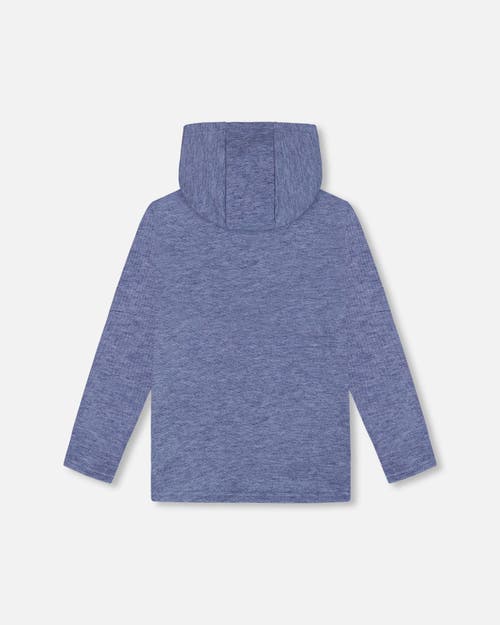 Shop Deux Par Deux Boy's Super Soft Brushed Hooded T-shirt With Print Blue In Peacoat