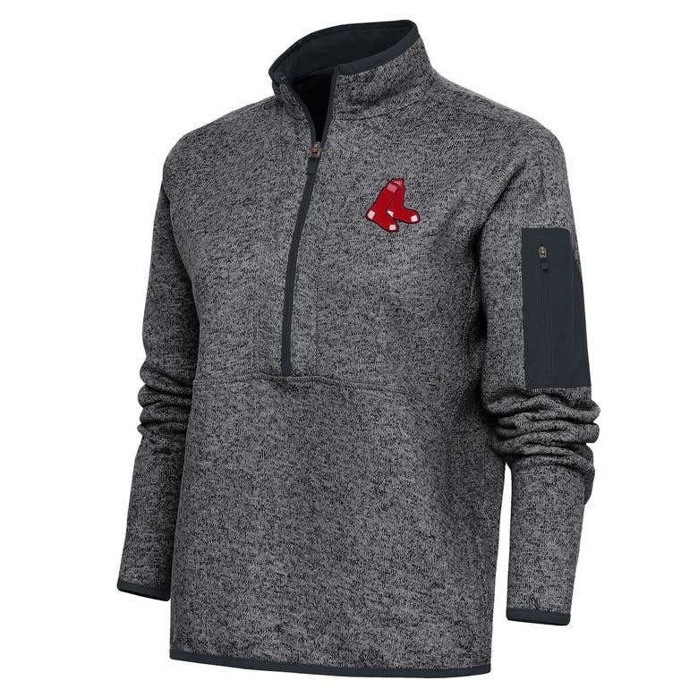 Shop Antigua Heather Charcoal Boston Red Sox Logo Fortune Quarter-zip Pullover Jacket