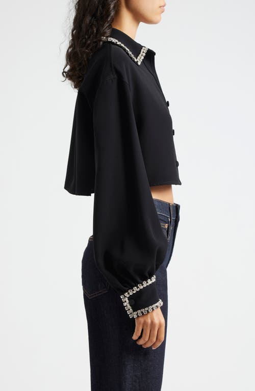 Shop Cinq À Sept Juneve Rhinestone Detail Crop Button-up Shirt In Black