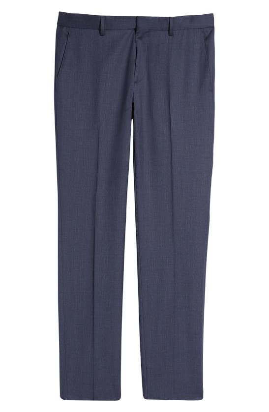 Hugo Boss Leenon Flat Front Regular Fit Solid Wool Trousers In Open Blue