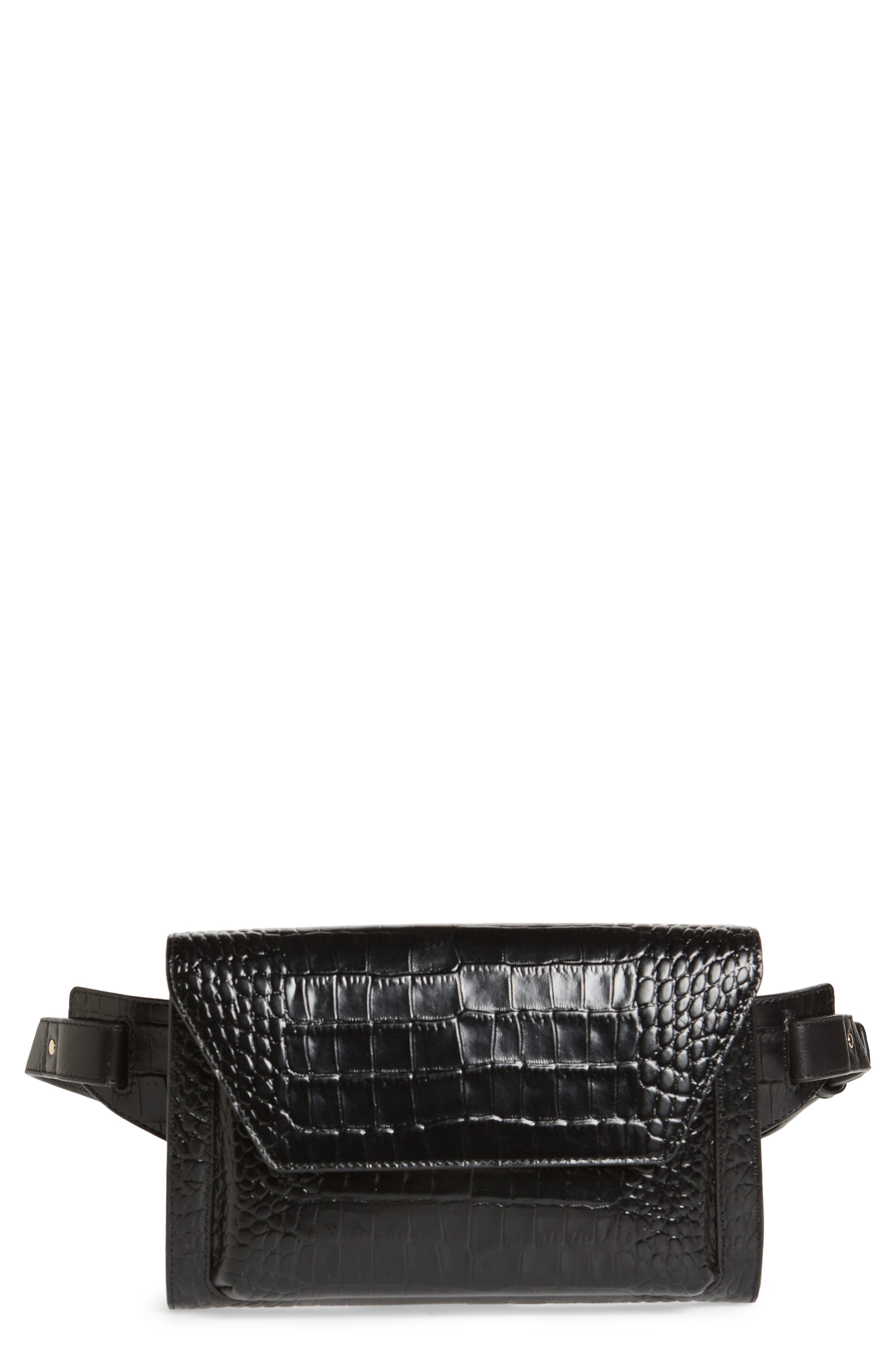 black croc belt bag