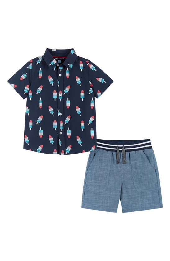 Andy & Evan Kids' Little Boy's Popsicle Print Short-sleeve Shirt & Chambray Shorts Set In Blue Pops