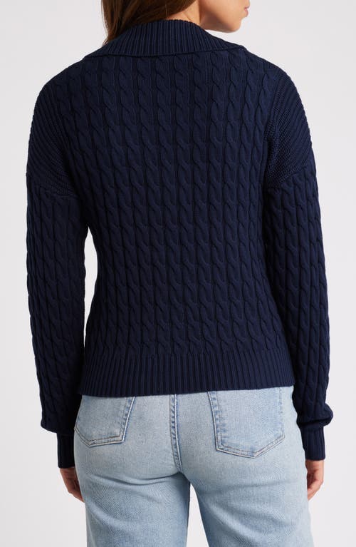 Shop Zoe And Claire Cable Johnny Collar Cardigan In Navy