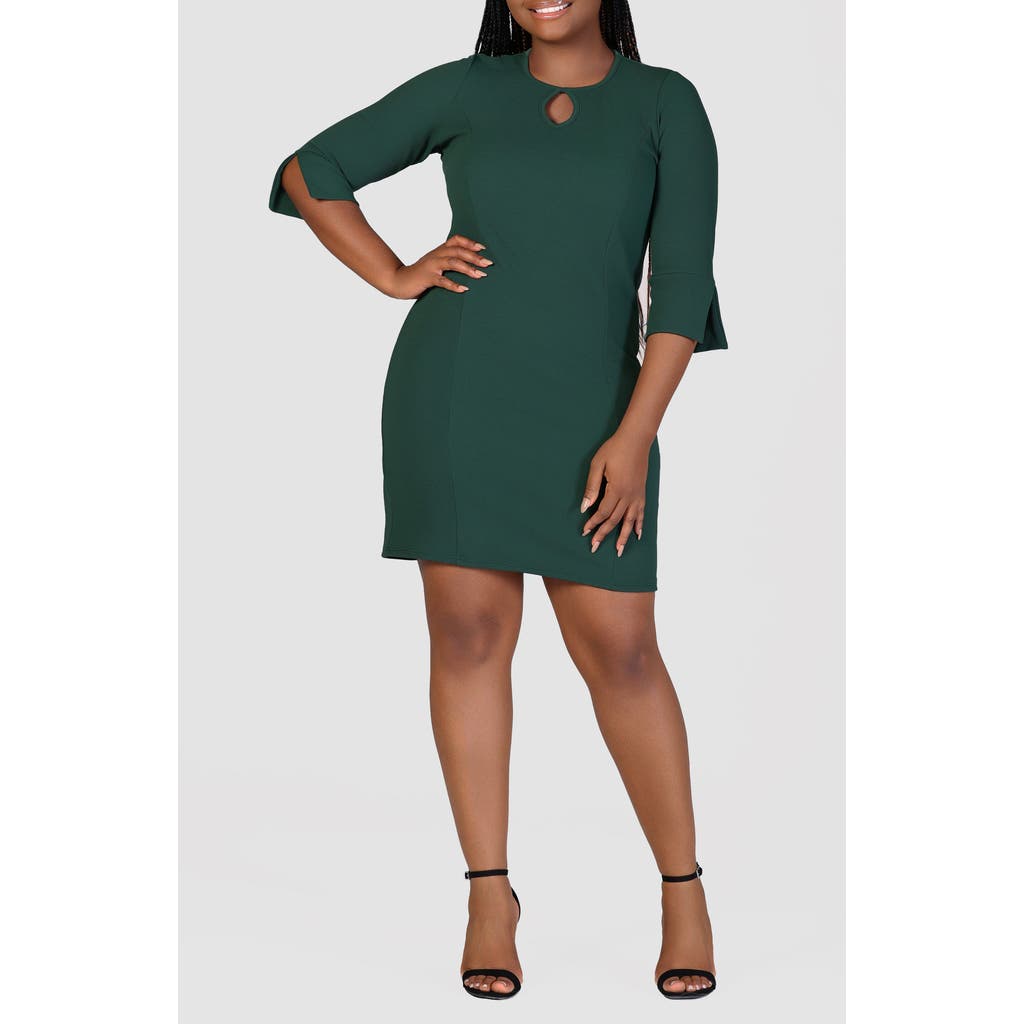 24seven Comfort Apparel Plus Size Three Quarter Sleeve Mini Dress In Hunter