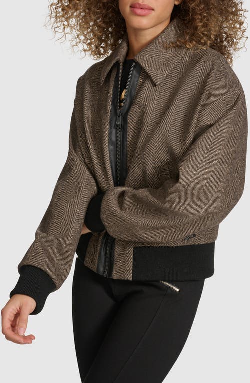 Karl Lagerfeld Paris Sparkle Herringbone Bomber Jacket In Brown Multi