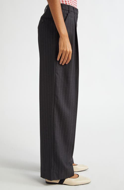 Shop Molly Goddard John Pleated Pinstripe Wide Leg Wool Trousers In Grey