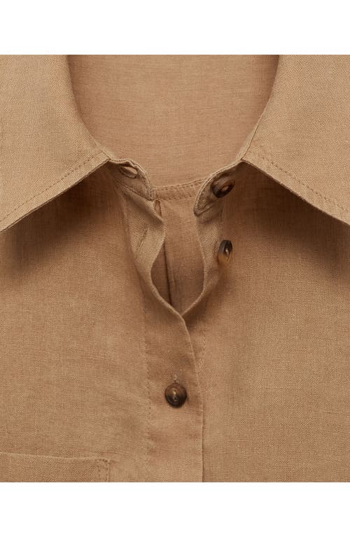 Shop Mango Linen Crop Button-up Shirt In Brown