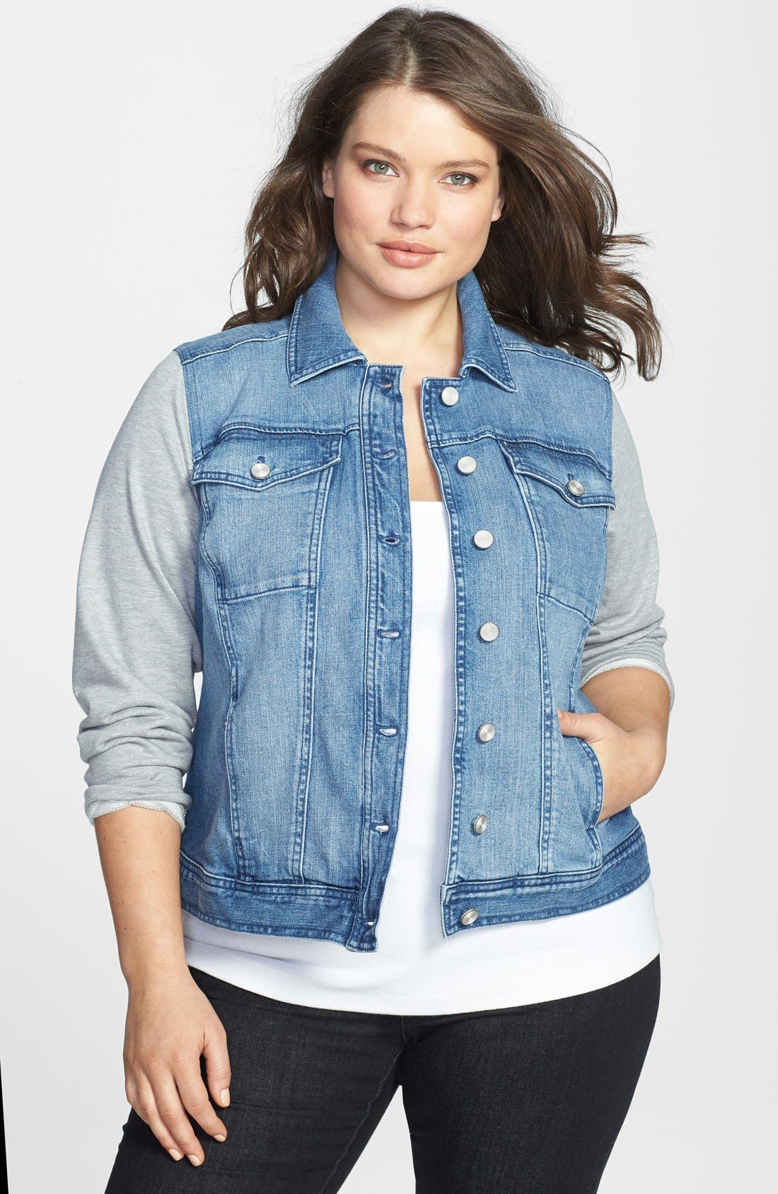 Sejour Mixed Media Denim Jacket (Plus Size) Nordstrom
