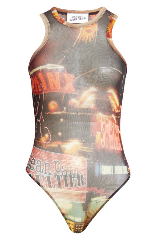 Shop Jean Paul Gaultier Fashion Fiction Sleeveless Mesh Bodysuit In Black/red/orange