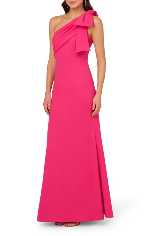 Adrianna Papell One-shoulder Gown In Hot Pink