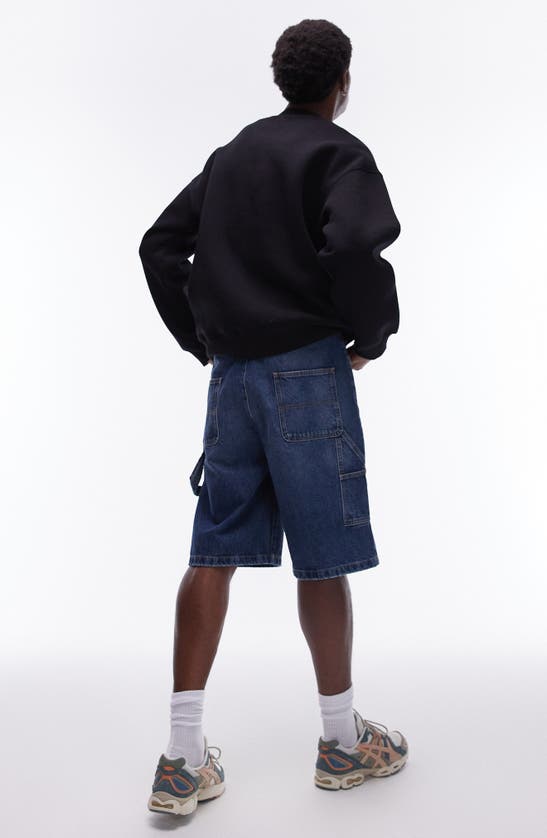 Shop Topman Longline Carpenter Denim Shorts In Medium Blue