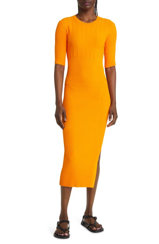 Frame Mixed-rib Sweater Dress In Nectarine