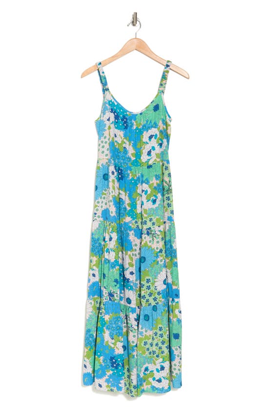 Lovestitch Floral Tiered Maxi Dress In Green/ Aqua | ModeSens