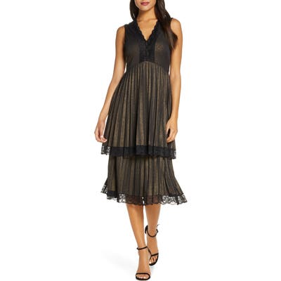 Taylor Dresses Pleated Double Tiered Dress, Metallic